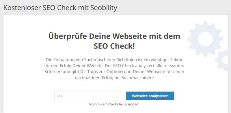 Kostenloser SEO-Check von Seobility