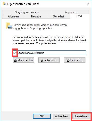 Eigene Dateien verschieben