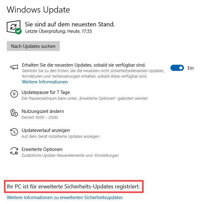 Windows 10 Update - Verlängerung OK Windows 10 Update - Verlängerung OK